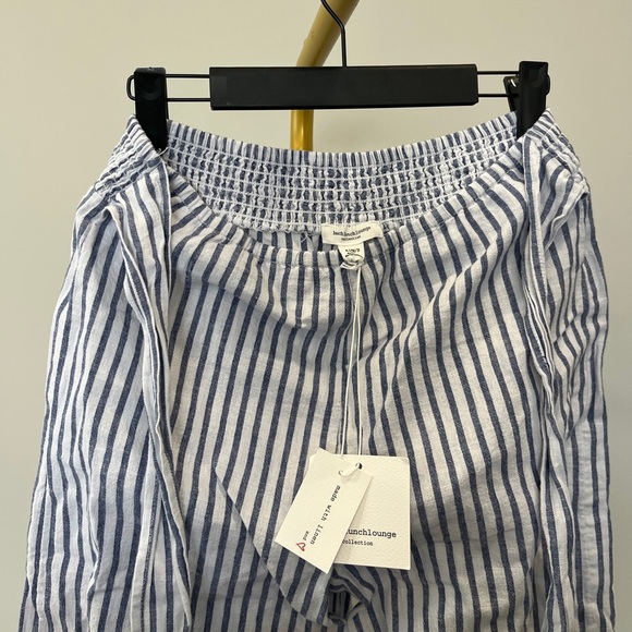 Blue and White Striped Linen Cotton Wide Leg Pants - Picture 5 of 6